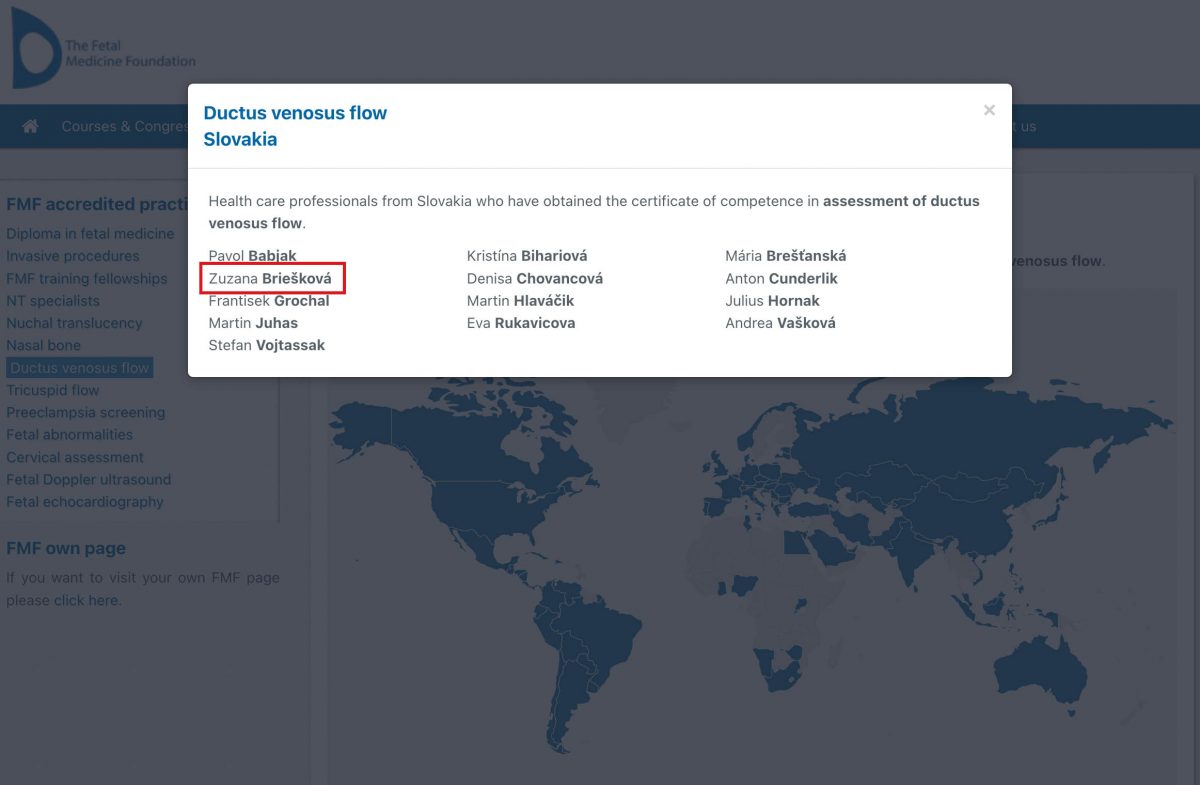 Fetal Medicine Foundation certifikát Ductus Venosus Flow