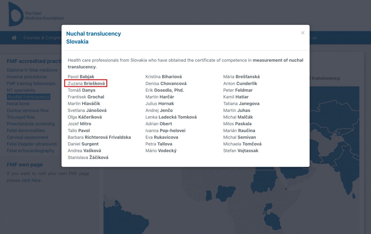 Fetal Medicine Foundation certifikát Nuchal Translucency